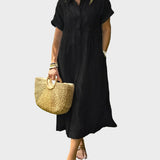 Robe Chemise Rayée avec Col, Boutons et Poches Pratiques