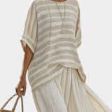 Ensemble Daisy en lin de bambou : haut rayé chic et pantalon fluide pour un look moderne et confortable