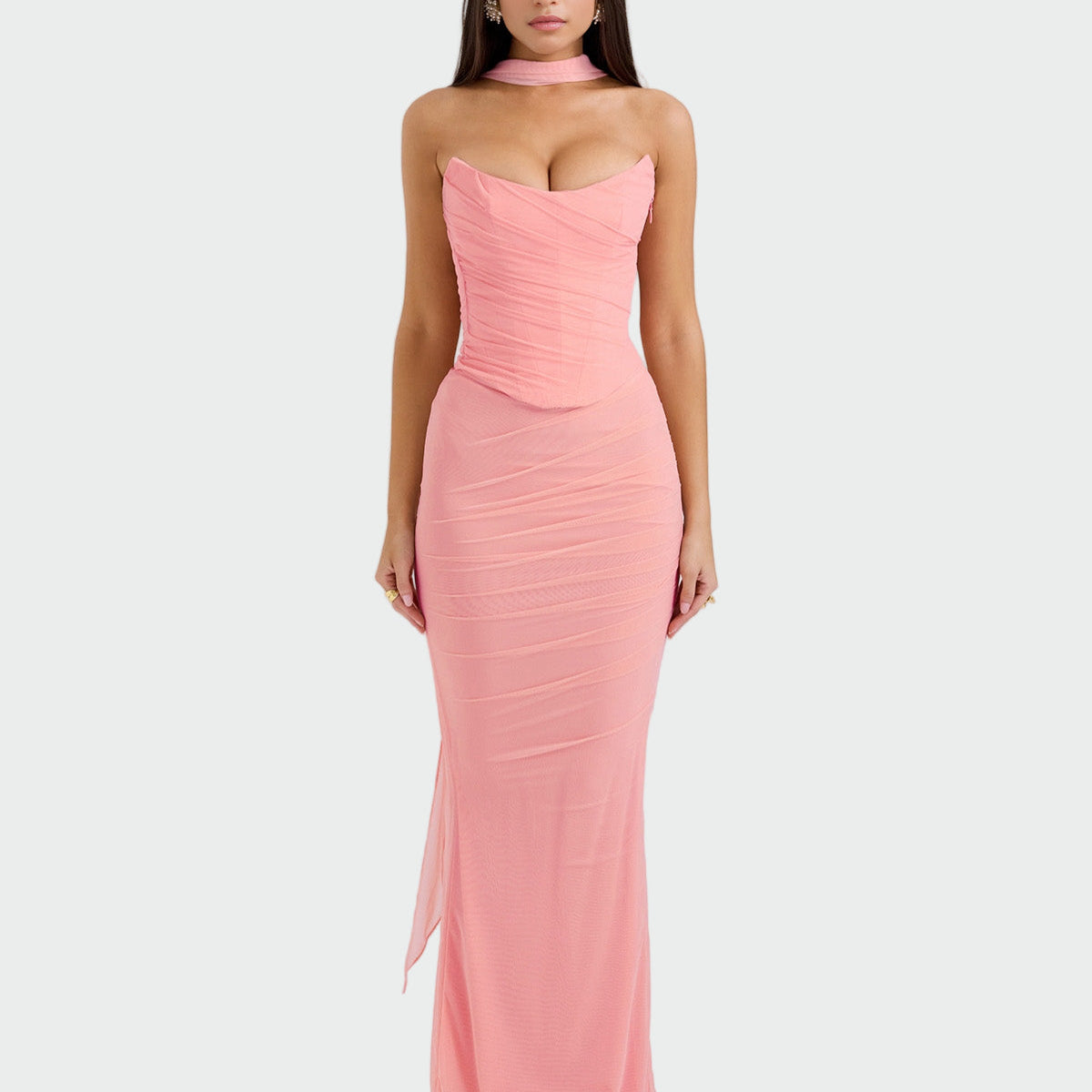 Laura | Long Draped Dress with Corset Neckline