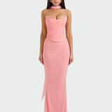 Laura | Long Draped Dress with Corset Neckline