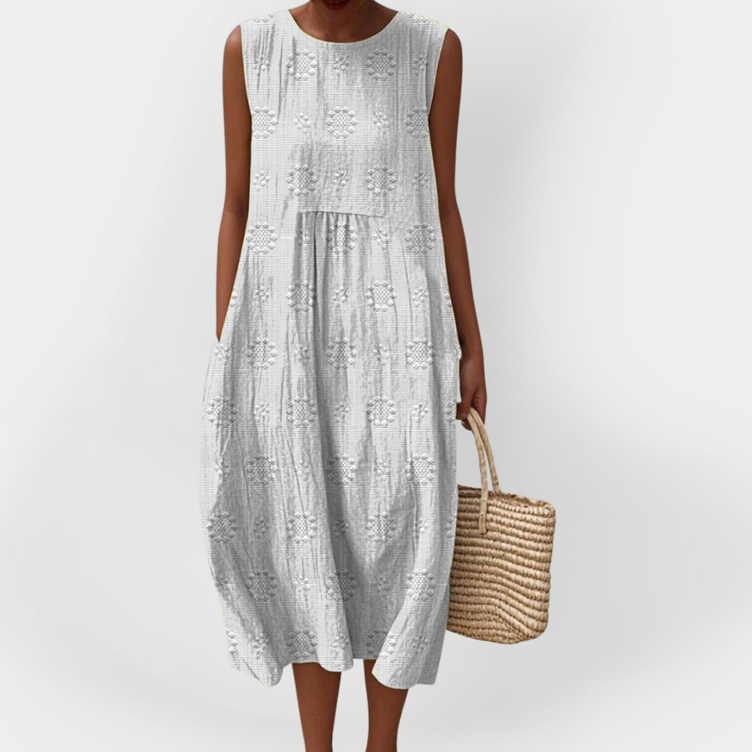 Robe Élégante en Coton Sans Manches avec Poches