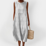 Robe Élégante en Coton Sans Manches avec Poches