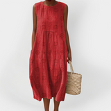 Robe Élégante en Coton Sans Manches avec Poches