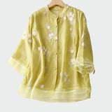 T-shirt en coton orné de fleurs brodées