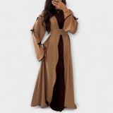 Cardigan Élégant et Robe à Rayures Décoratives