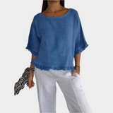 Blouse Aérée en Lin avec Détails de Coutures et Volants