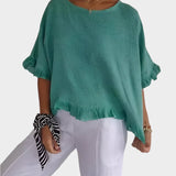 Blouse Aérée en Lin avec Détails de Coutures et Volants