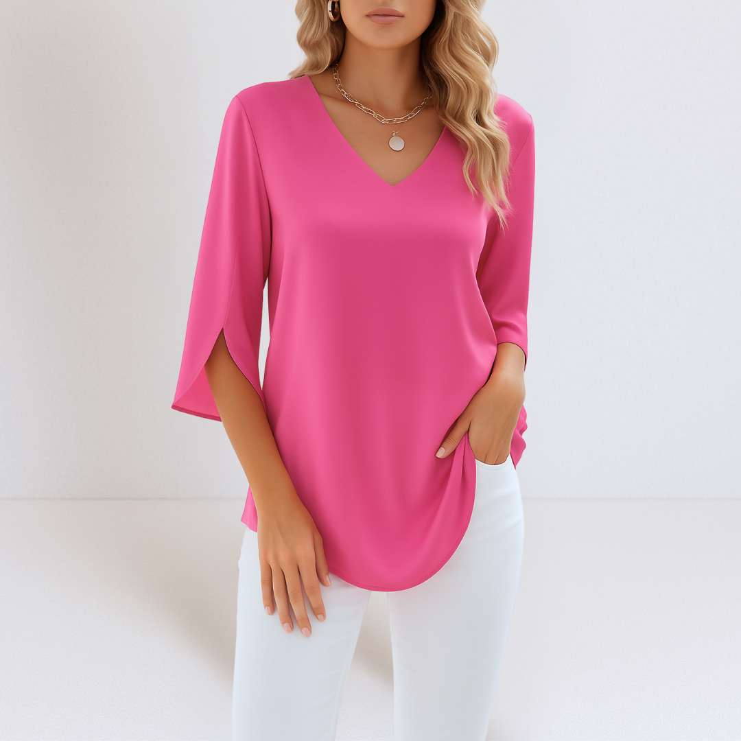 Blouse Chic à Décolleté en V et Manches Dégagées