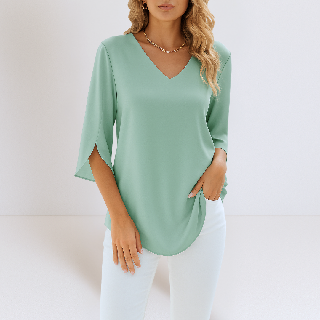 Blouse Chic à Décolleté en V et Manches Dégagées