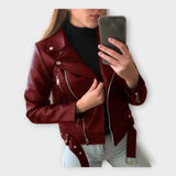 Veste en Cuir Contemporaine avec Ceinture et Zip