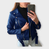 Veste en Cuir Contemporaine avec Ceinture et Zip