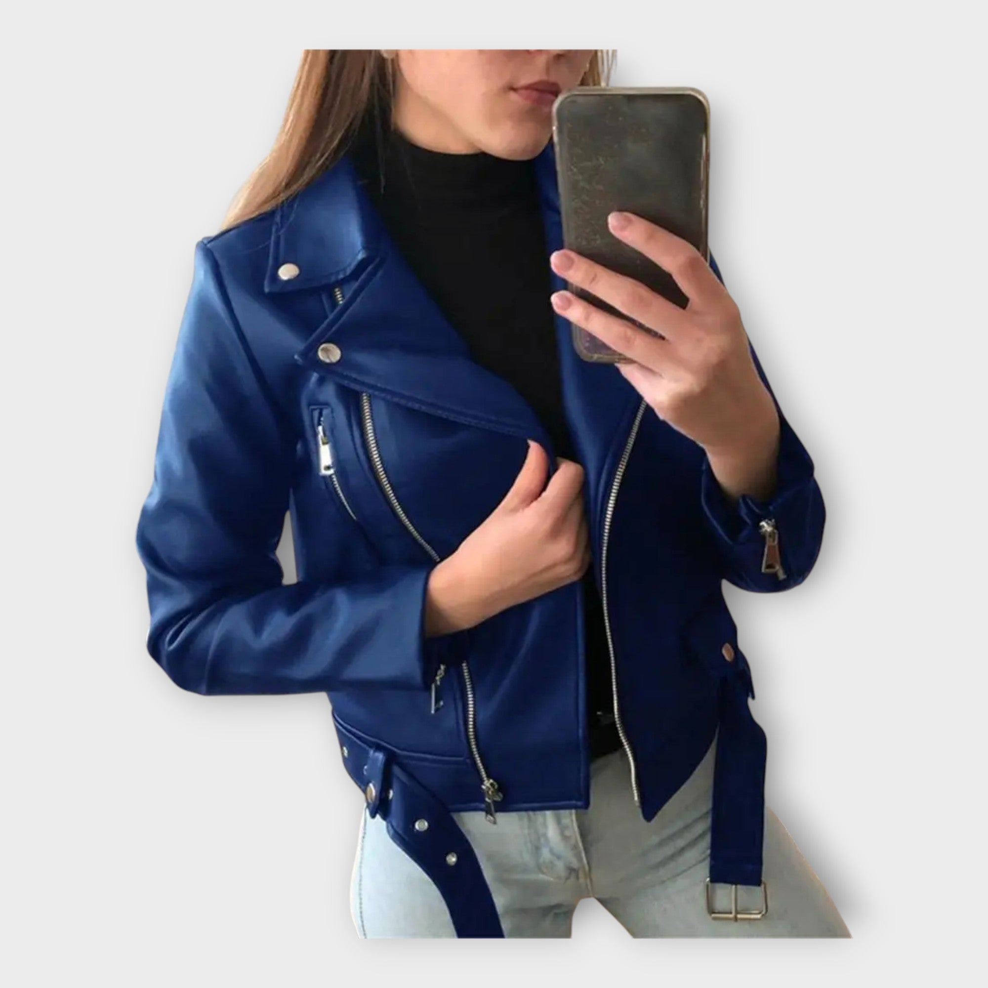Veste en Cuir Contemporaine avec Ceinture et Zip