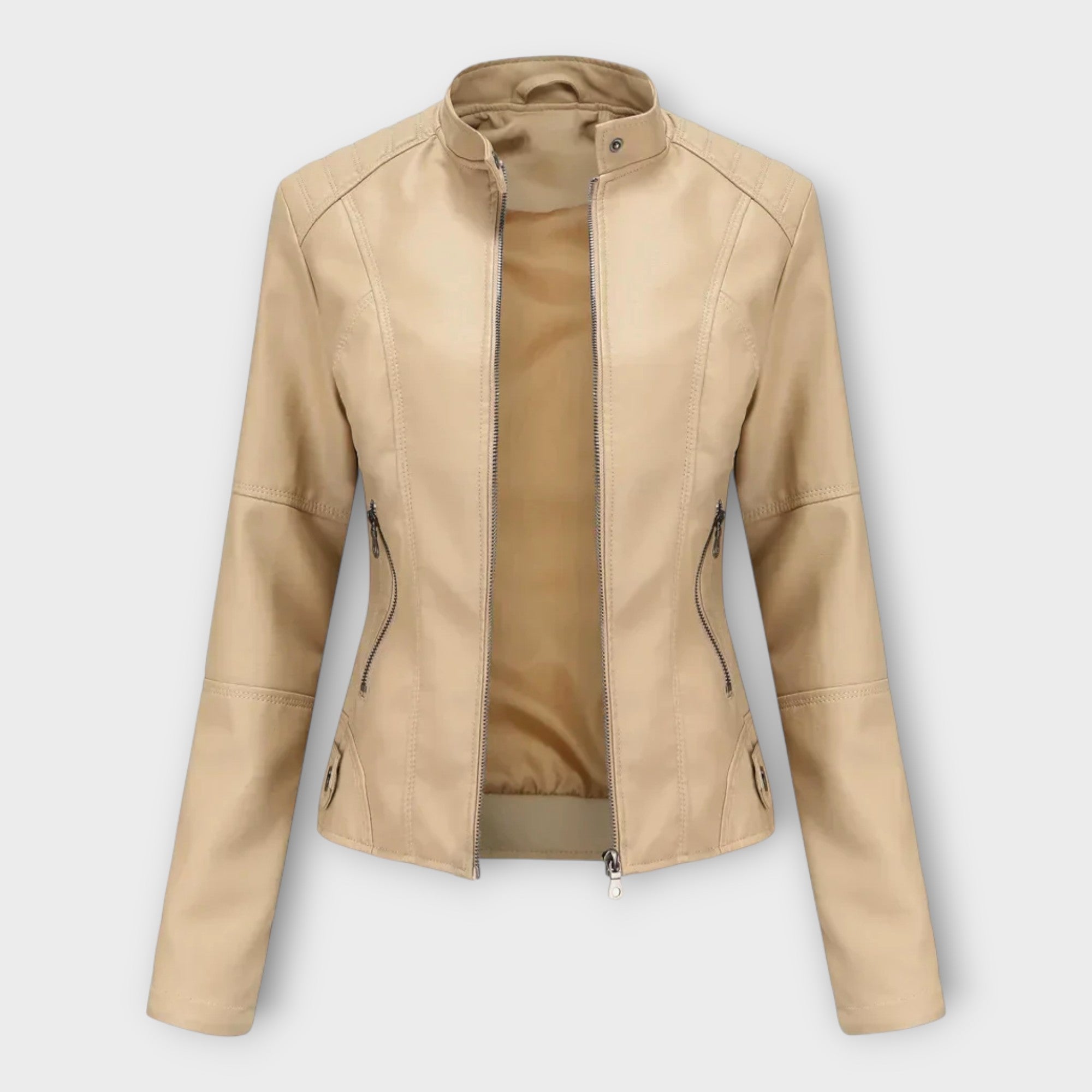 Veste Courte en Cuir Moderne avec Zip