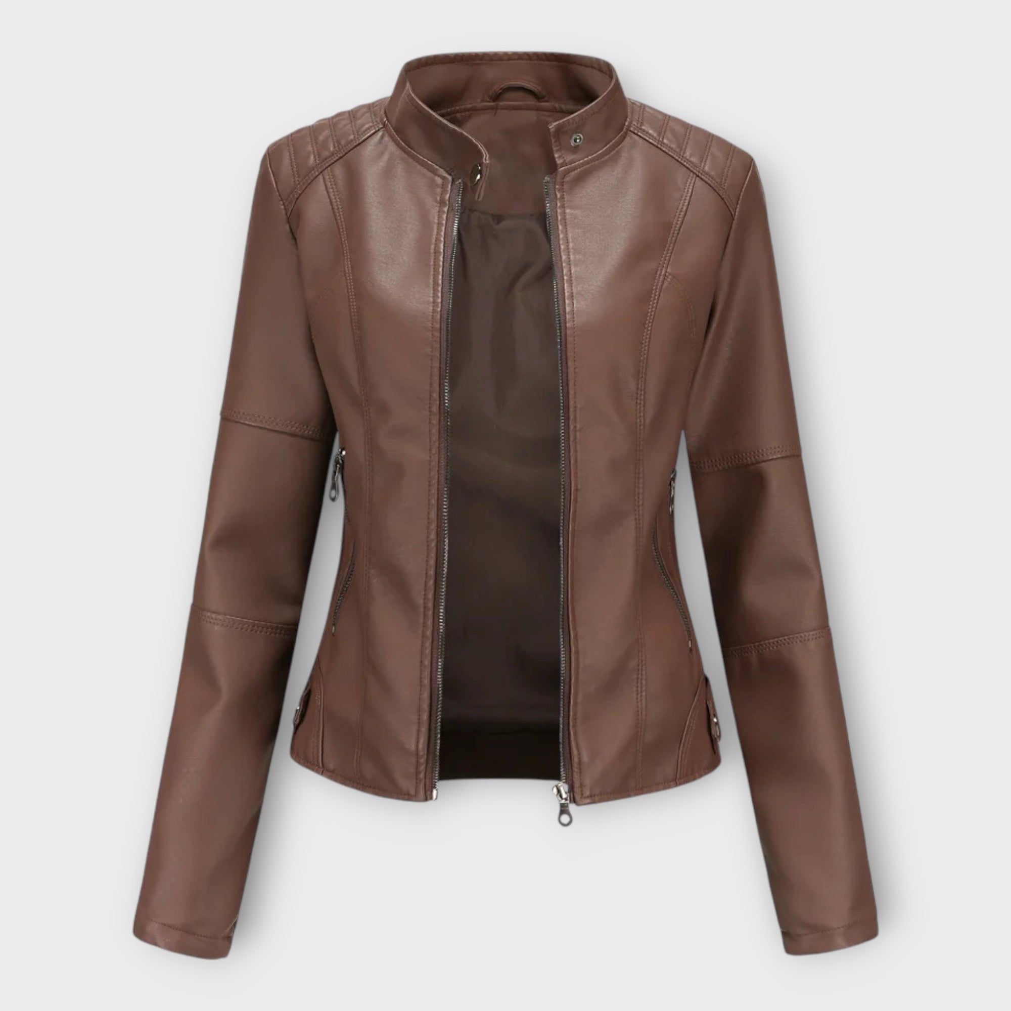 Veste Courte en Cuir Moderne avec Zip