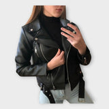 Veste en Cuir Contemporaine avec Ceinture et Zip