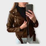 Veste en Cuir Contemporaine avec Ceinture et Zip