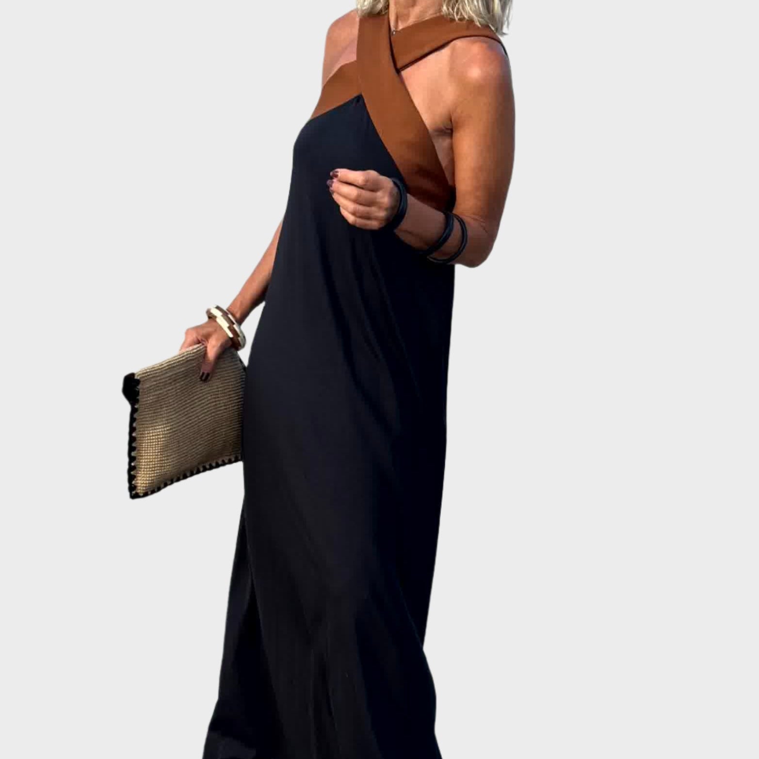 Robe Chic à Dos Nu avec Col Croisé Contemporain