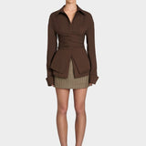 Chemise Chocolat avec Nœud et Détails Élégants