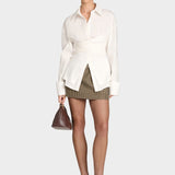 Chemise Chocolat avec Nœud et Détails Élégants