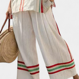 Ensemble Méditerranée Daisy en lin de bambou avec élégantes rayures rouges et vertes