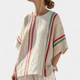 Ensemble Méditerranée Daisy en lin de bambou avec élégantes rayures rouges et vertes