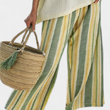 Ensemble en lin de bambou Daisy Méditerranéen à rayures olive pour une allure chic et rafraîchissante