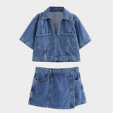 Ensemble en denim avec décolleté en V