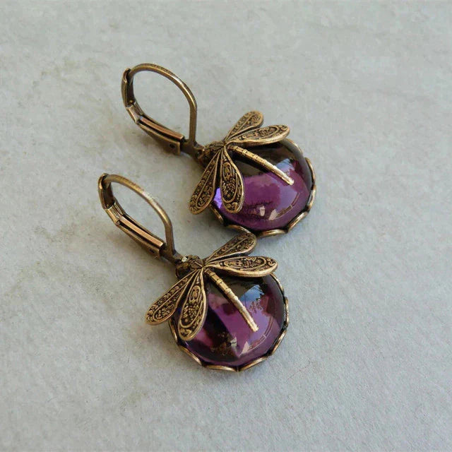 Marie-Sophie – Boucles d'oreilles dorées en forme de libellule au style vintage