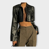 Veste Courte en Cuir avec Poches