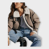 Veste en Cuir avec Doublure et Ceinture Ajustable