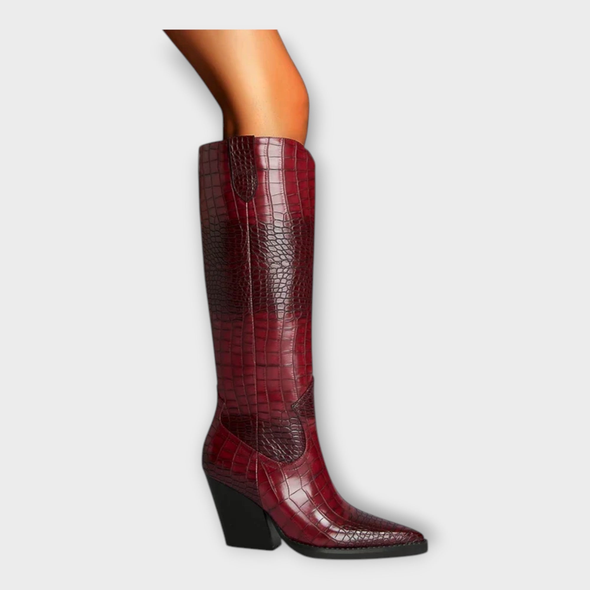 Bottes Élégantes à Motif Croco avec Talon Chic