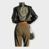 Veste Courte en Cuir avec Poches