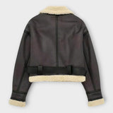 Veste Courte en Cuir avec Doublure en Fourrure et Ceinture