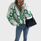 Cardigan Tricoté Contemporain à Motif Géométrique
