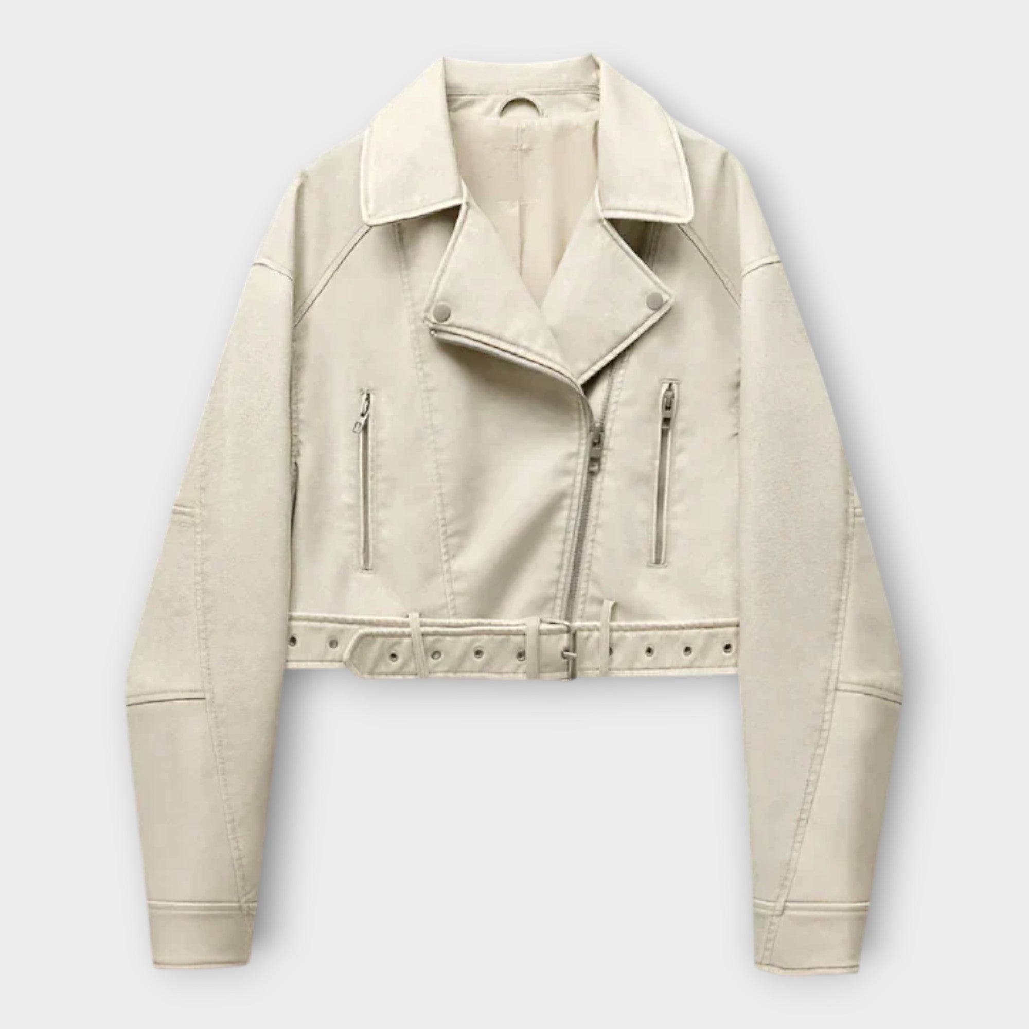 Veste Courte en Cuir Moderne avec Ceinture et Style Élégant