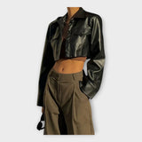 Veste Courte en Cuir avec Poches