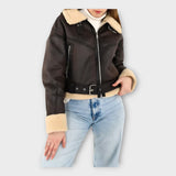 Veste en Cuir Contemporaine avec Doublure et Ceinture