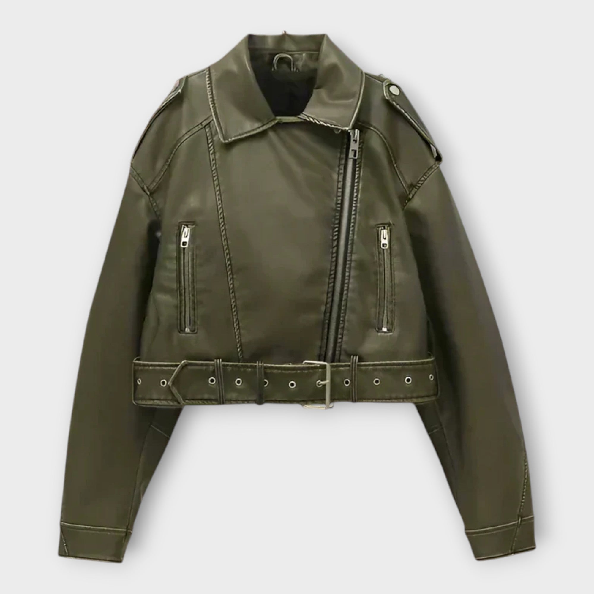 Veste Courte en Cuir Moderne avec Ceinture et Style Élégant