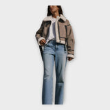 Veste en Cuir avec Doublure et Ceinture Ajustable