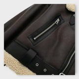 Veste Courte en Cuir avec Doublure en Fourrure et Ceinture