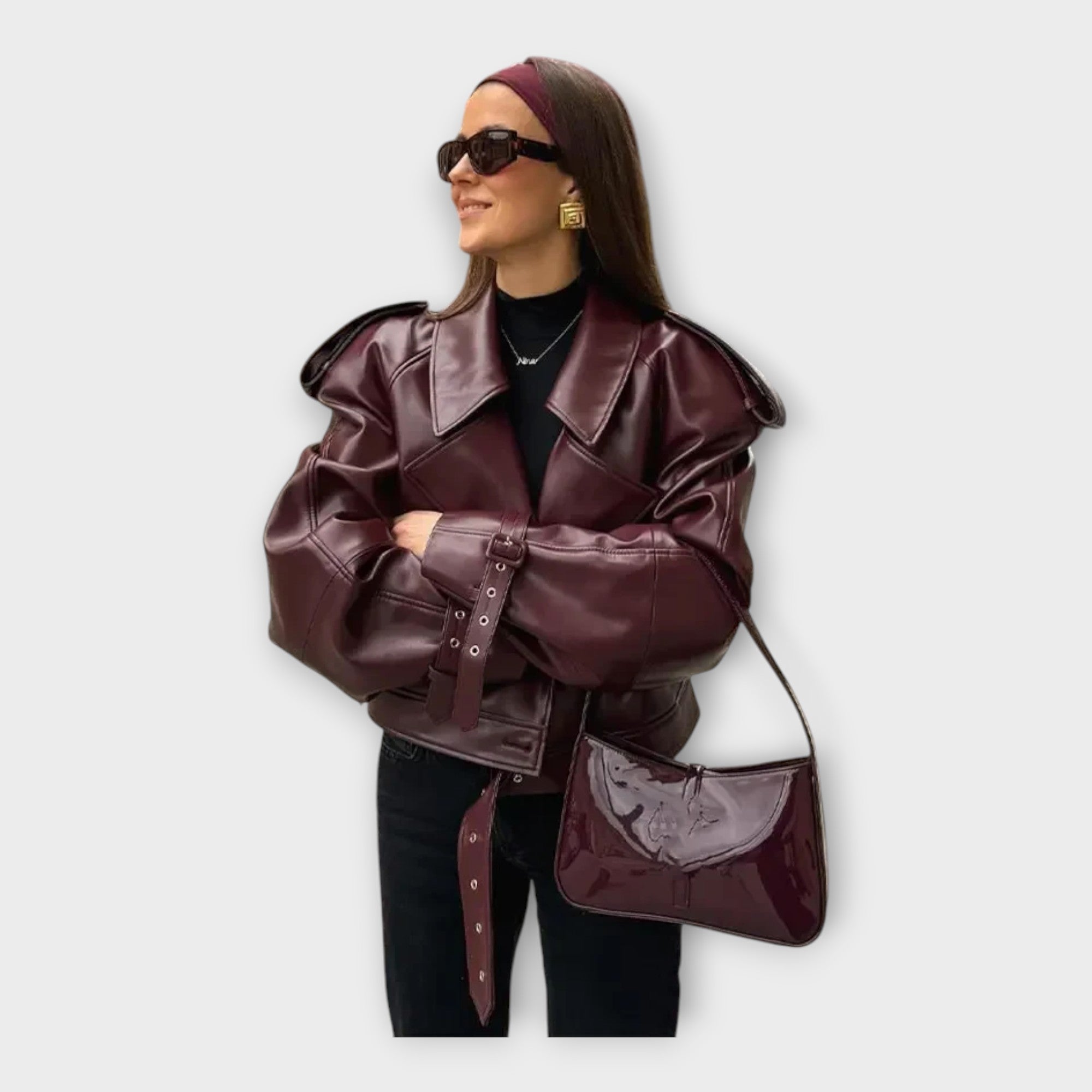 Veste en Cuir Ceinturée avec Détails Modernes