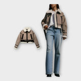 Veste en Cuir avec Doublure et Ceinture Ajustable