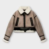 Veste en Cuir avec Doublure et Ceinture Ajustable