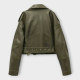 Veste Courte en Cuir Moderne avec Ceinture et Style Élégant