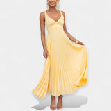 Robe Maxi Plissée en Jaune