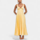 Robe Maxi Plissée en Jaune