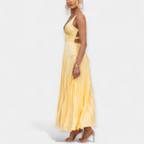 Robe Maxi Plissée en Jaune