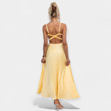 Robe Maxi Plissée en Jaune