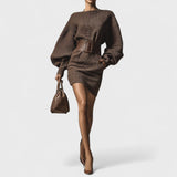 Cléa - Robe tricot courte avec ceinture cintrée