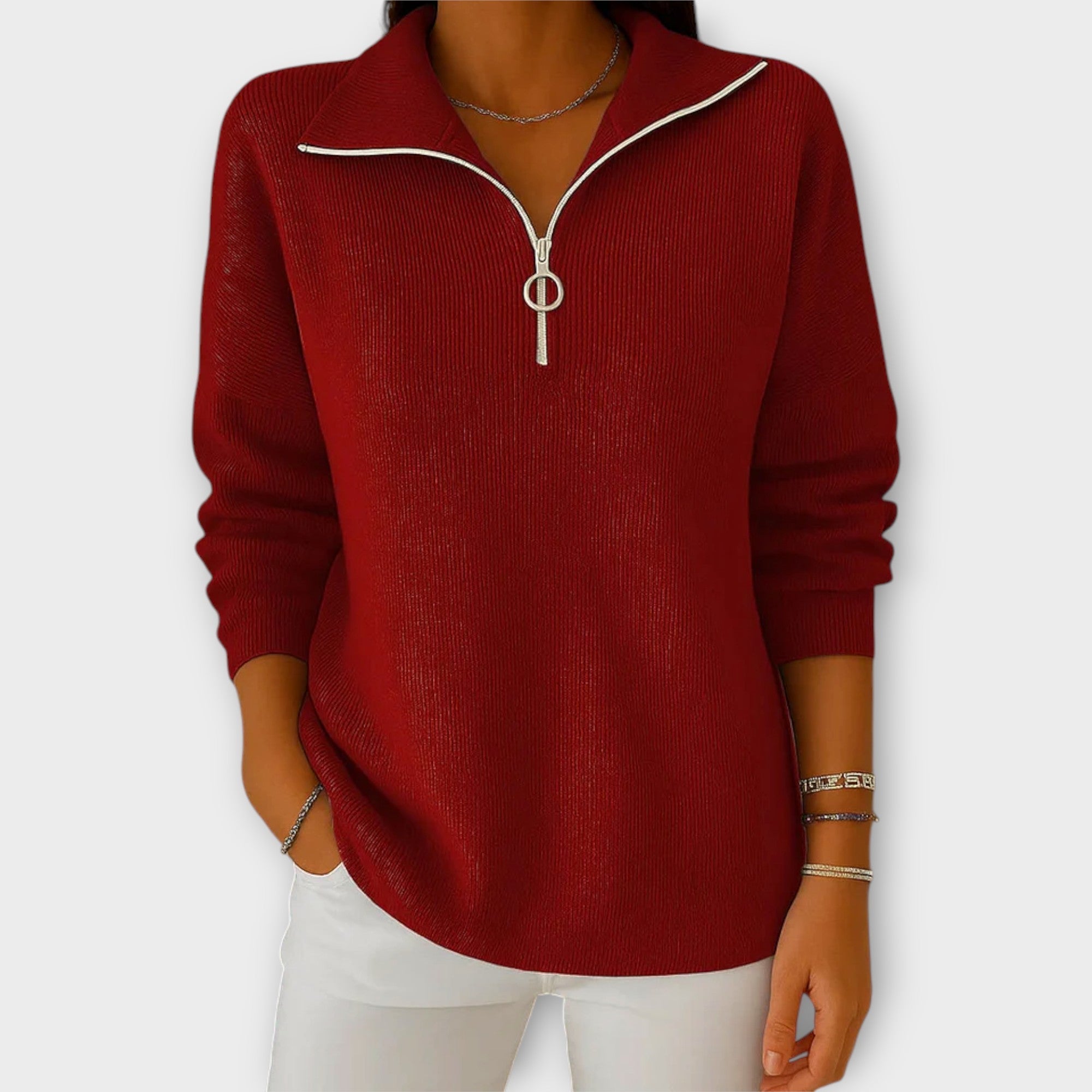 Pull Tricoté avec Zip et Col Chic